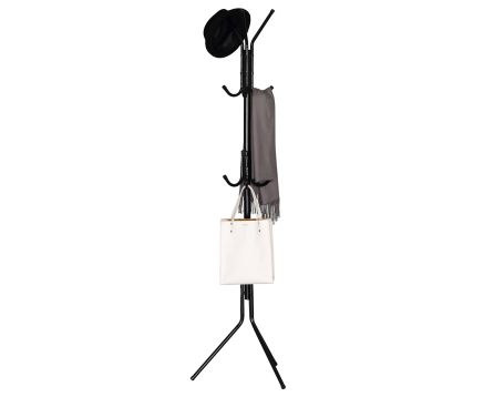 Věšák stojanový, výška 170,5 cm, kovová konstrukce, černý lak, nosnost 6 kg