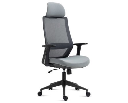Kancelářská židle, černý plast, šedá látka, 4D područky, kolečka pro tvrdé podlahy