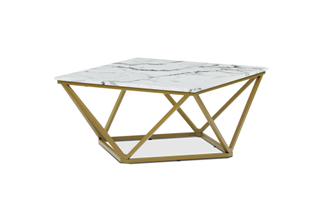 Stůl konferenční, MDF deska s dekorem bílý mramor, zlatý matný kovový rám.