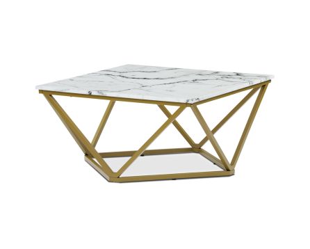 Stůl konferenční, MDF deska s dekorem bílý mramor, zlatý matný kovový rám.