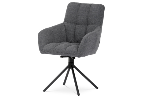 Jídelní židle, šedá látka BOUCLÉ, otočná  s vratným mechanismem - funkce reset, černé kovové nohy