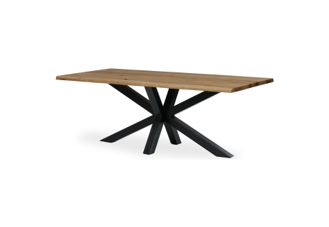 Stůl jídelní, 200x100 cm,masiv dub, přírodní hrana, kovová noha Spyder, černý lak