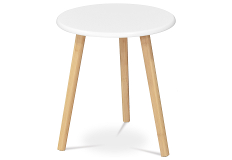 Stůl konferenční 40x40x45 cm,  MDF bílá deska,  nohy bambus přírodní odstín