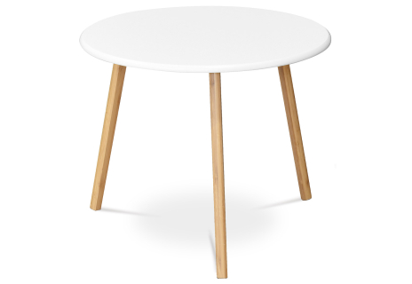 Stůl konferenční 60x60x50 cm,  MDF bílá deska,  nohy bambus přírodní odstín